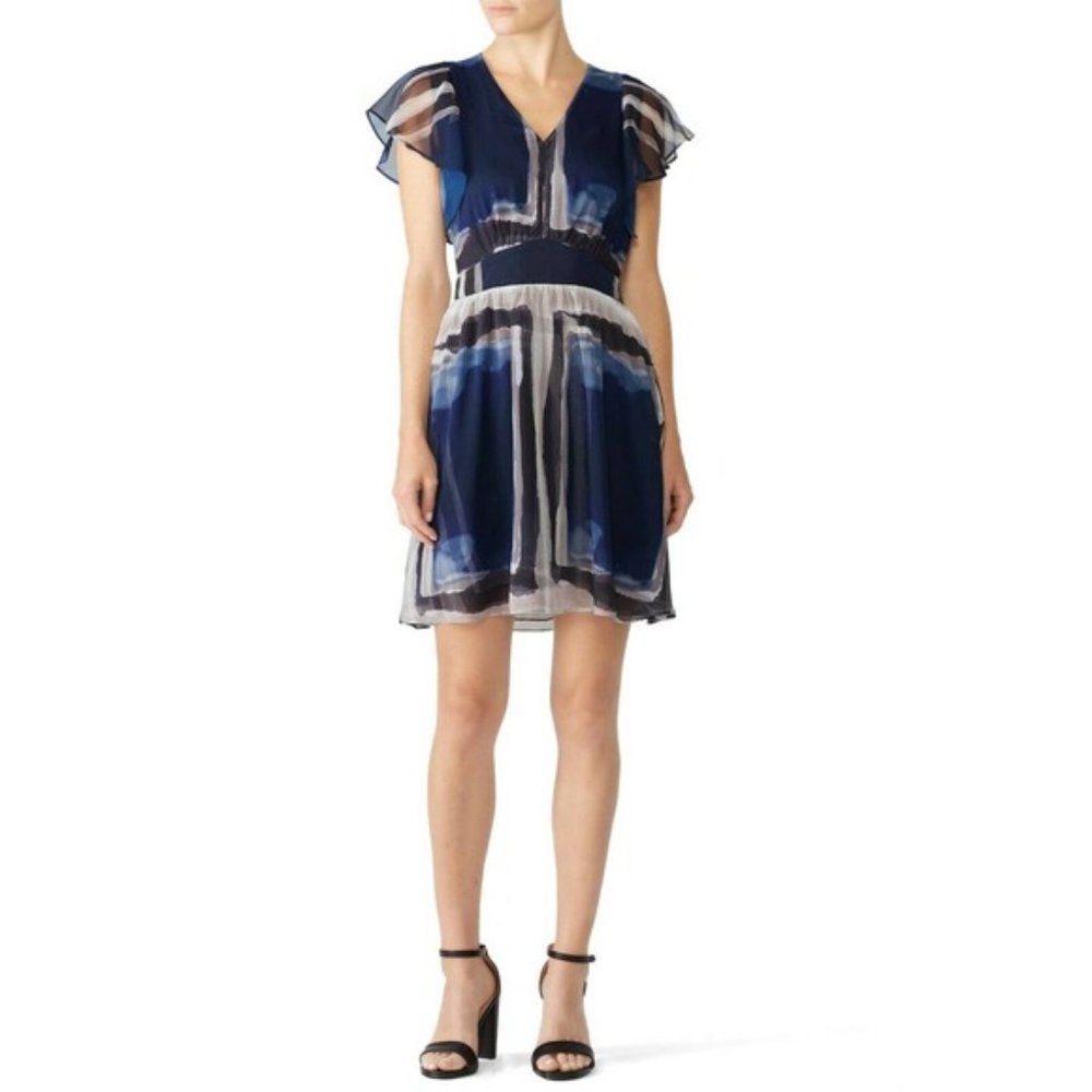 Slate & Willow Blue Printed Crepe Watercolor Dress Size 2